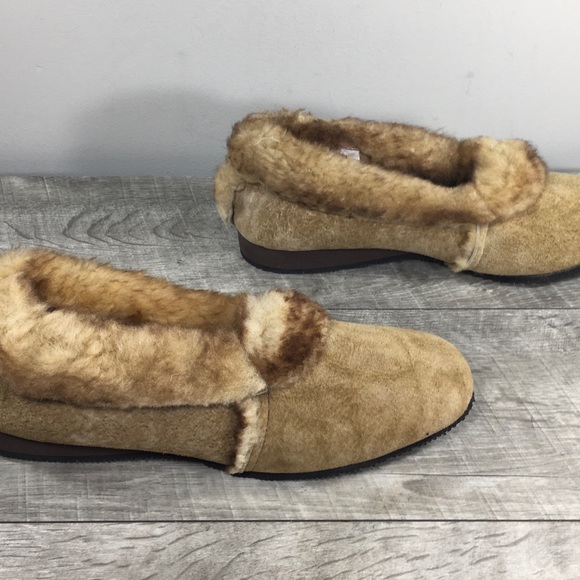 Vintage Dodson Womens Brown Leather Shearling Lined Winter Shoes Slippers Size 7 - Picture 3 of 10